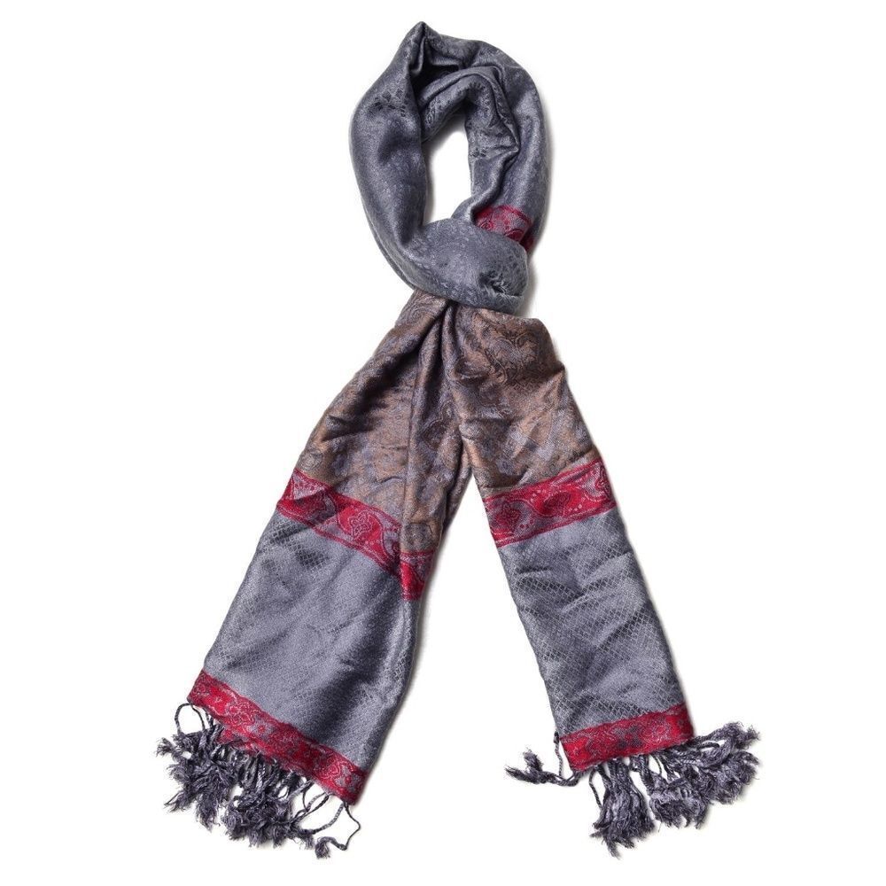 Scarf and Earrings Set Gray and Red